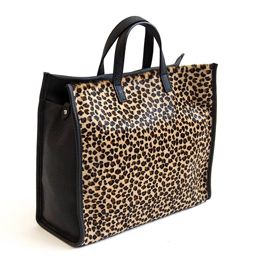 Laura Di Maggio ESSENCIAL – maxi borsa in pelle e cavallino maculato Acquista Ora