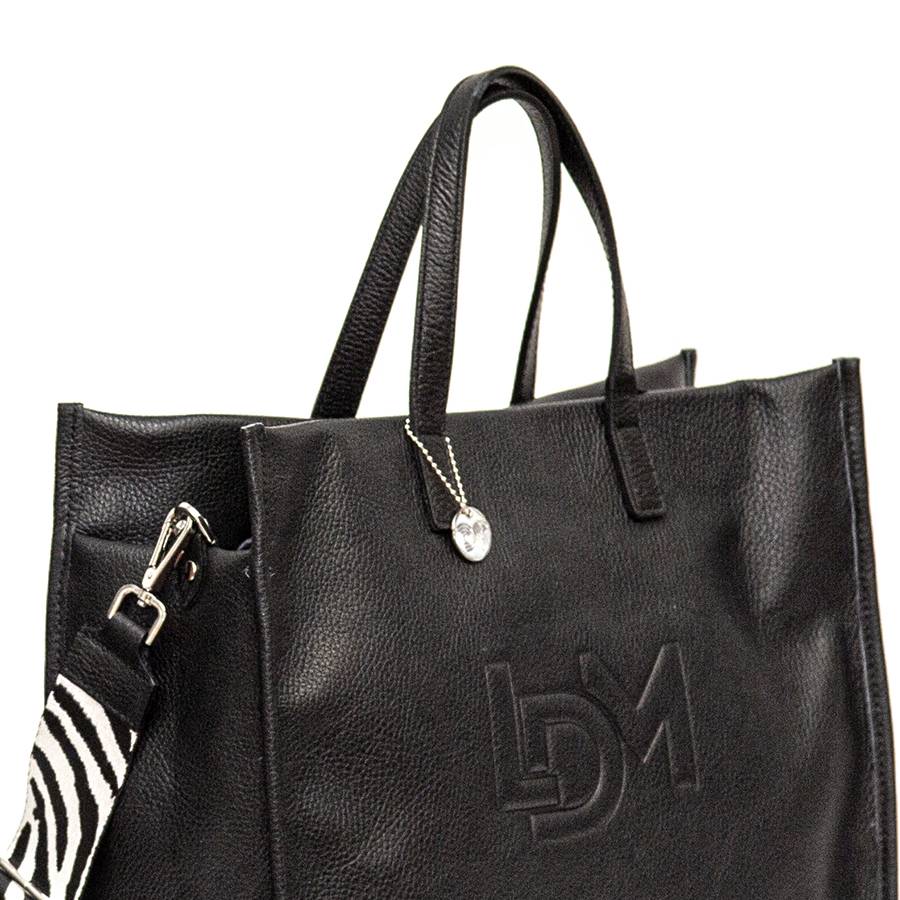 Laura Di Maggio LDM – Maxi shopping in pelle nera con tracolla nastro Italy