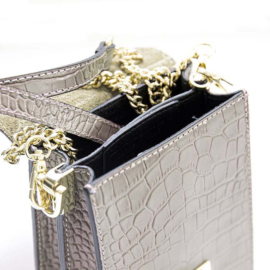 Laura Di Maggio SOIRÉE – Borsa da Sera in Pelle Stampa Cocco – Taupe Prezzo Ridotto