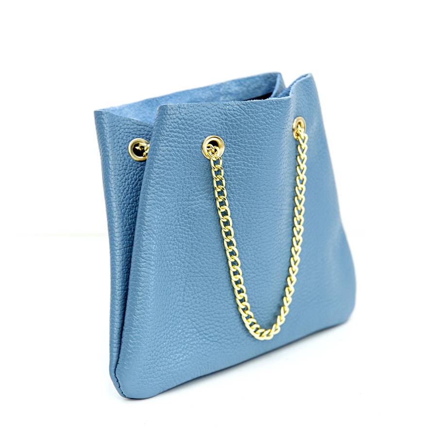 Laura Di Maggio CAMILLE – mini bag in pelle avio con catena oro Vendita Calda