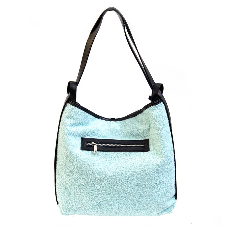 Laura Di Maggio VENICE – Zaino/borsa in pelle e tessuto azzurro Italia