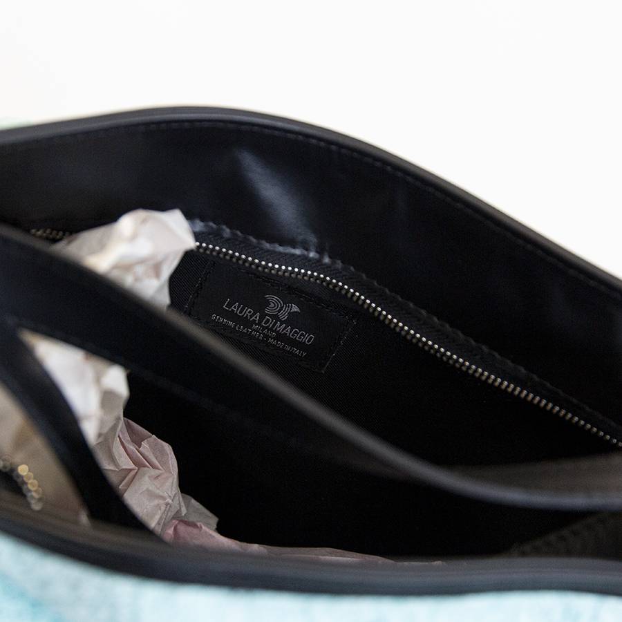 Laura Di Maggio VENICE – Zaino/borsa in pelle e tessuto azzurro Italia