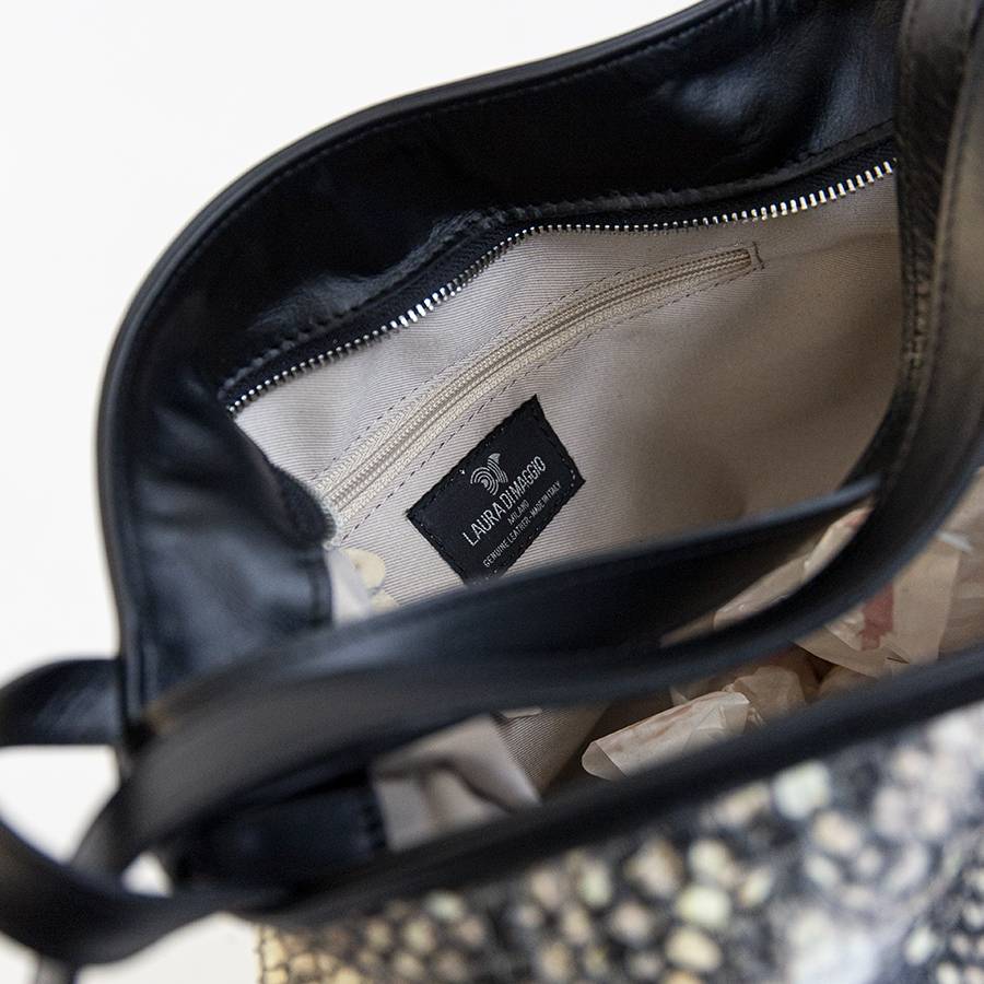 Laura Di Maggio VENICE – Zaino/borsa in pelle e tessuto roccia In Linea