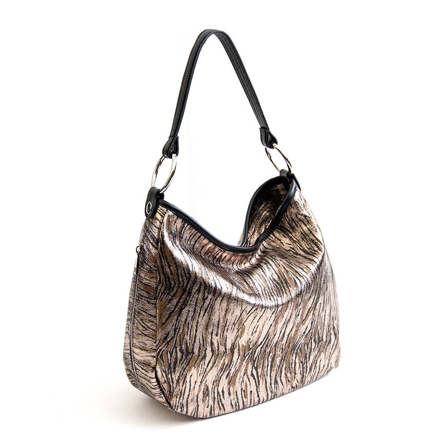 Laura Di Maggio VIVIEN – Sacca con anelli in pelle laminata bronzo Convenienza