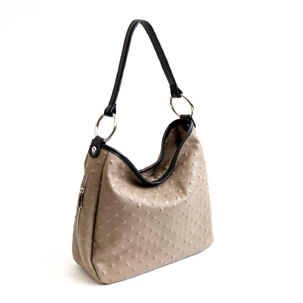 Laura Di Maggio VIVIEN – Sacca con anelli in pelle stampa chiodo taupe Sconto