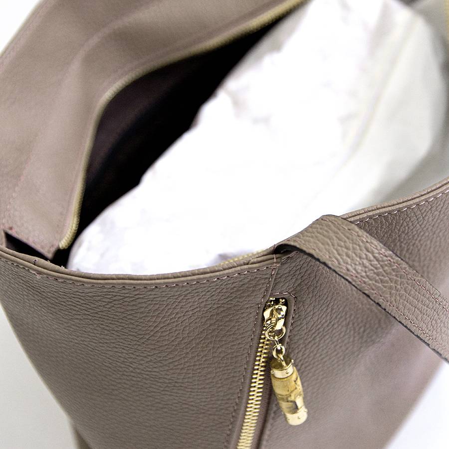 Laura Di Maggio BAMBU’ SHOPPER – Borsa in pelle taupe In Vendita