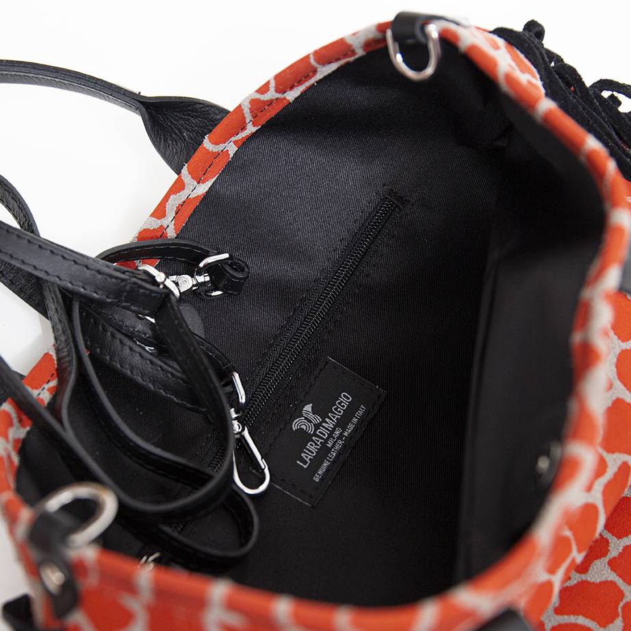 Laura Di Maggio JENNY – Borsa in camoscio stampa giraffa arancio Soddisfazione Garantita