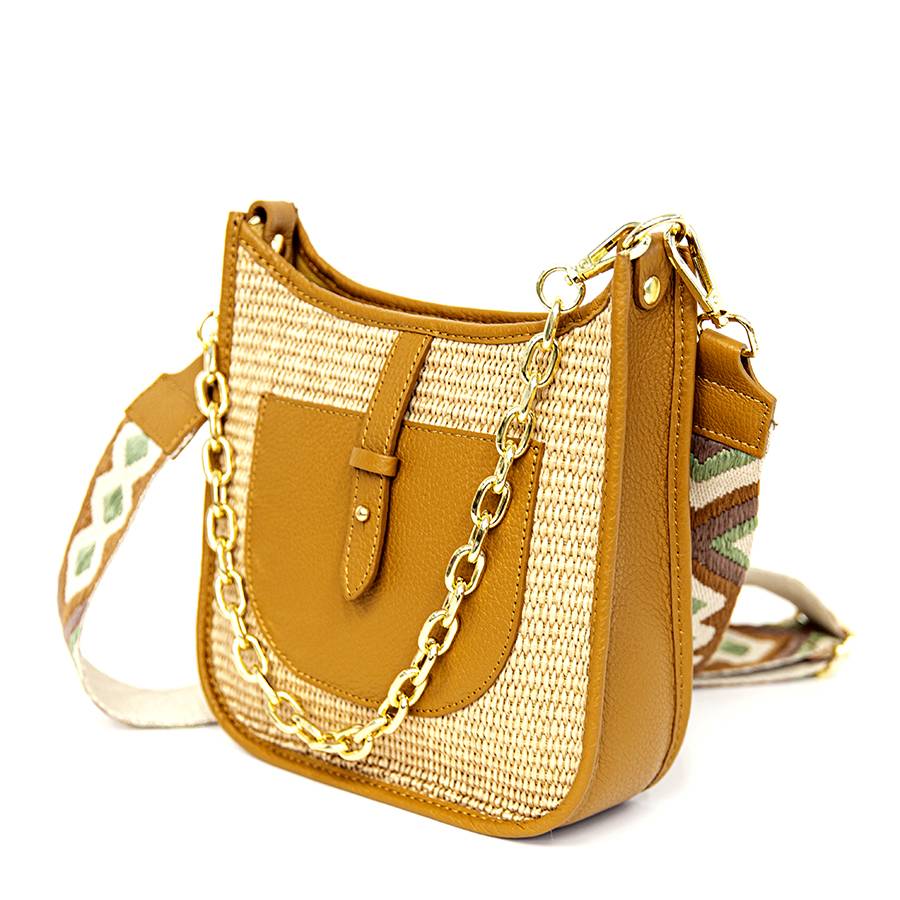 Laura Di Maggio BEA – Borsa in pelle e rafia con tracolla nastro Officina