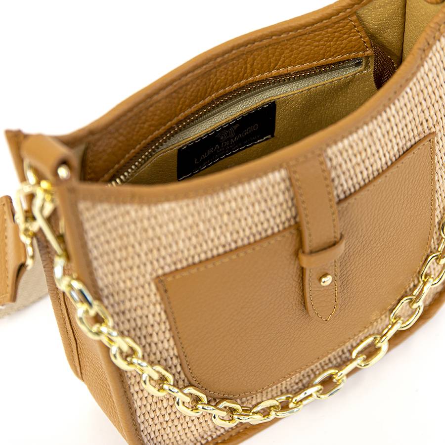 Laura Di Maggio BEA – Borsa in pelle e rafia con tracolla nastro Officina