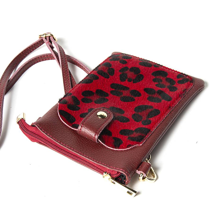 Laura Di Maggio TINY – Porta cellulare in pelle dollaro con cavallino stampa leopardata rosso Sconto