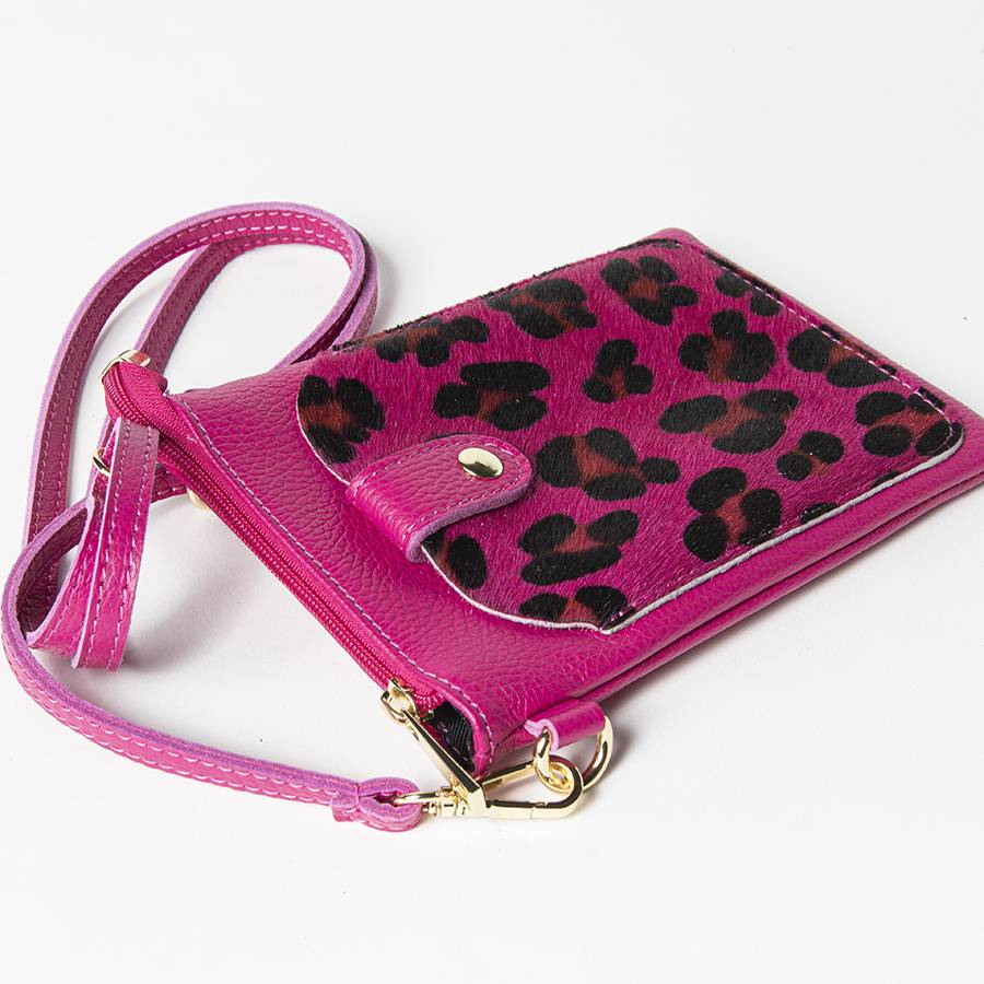 Laura Di Maggio TINY – Porta cellulare in pelle dollaro con cavallino stampa leopardata fucsia Economico
