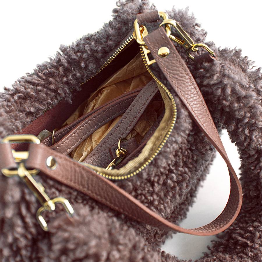 Laura Di Maggio BOUCLE’ MINI – sacca in pelle e pelliccia ecologica rosa In Vendita
