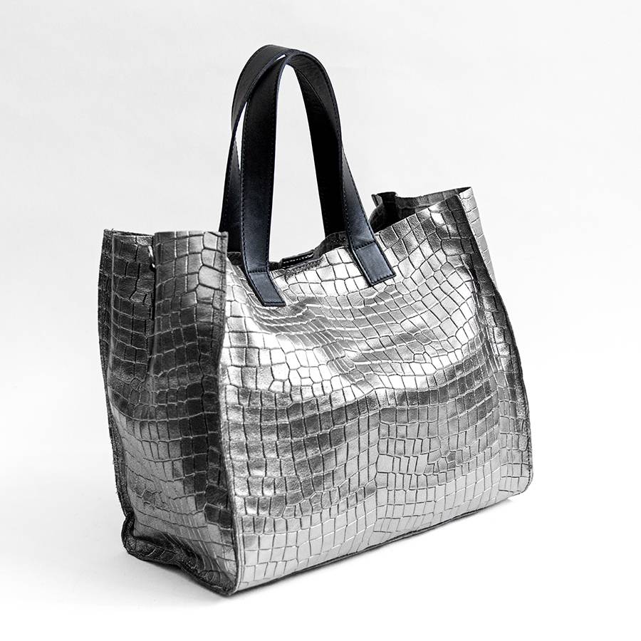 Laura Di Maggio DIAMANTE – shopping in pelle stampa cocco laminata canna fucile Saldi