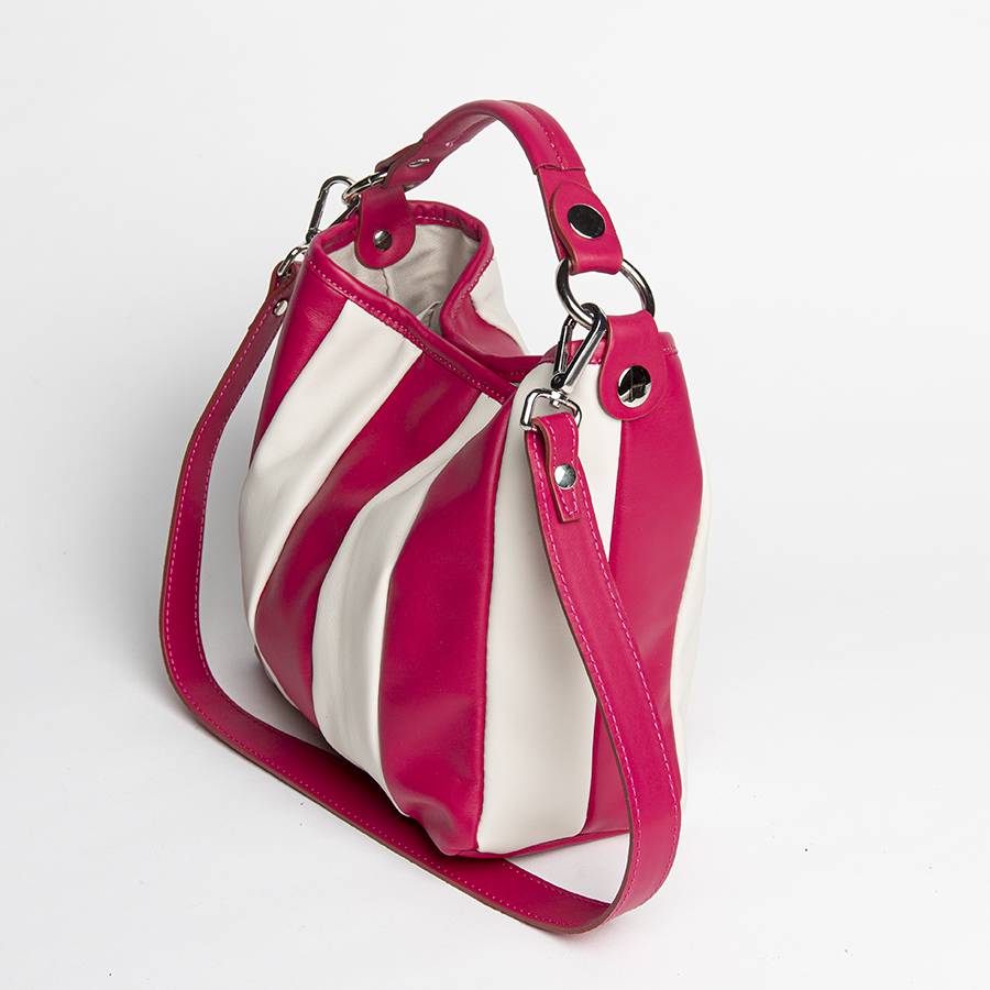 Laura Di Maggio TESSA MINI – Secchiello in pelle nappa trapuntata azalea Nuova