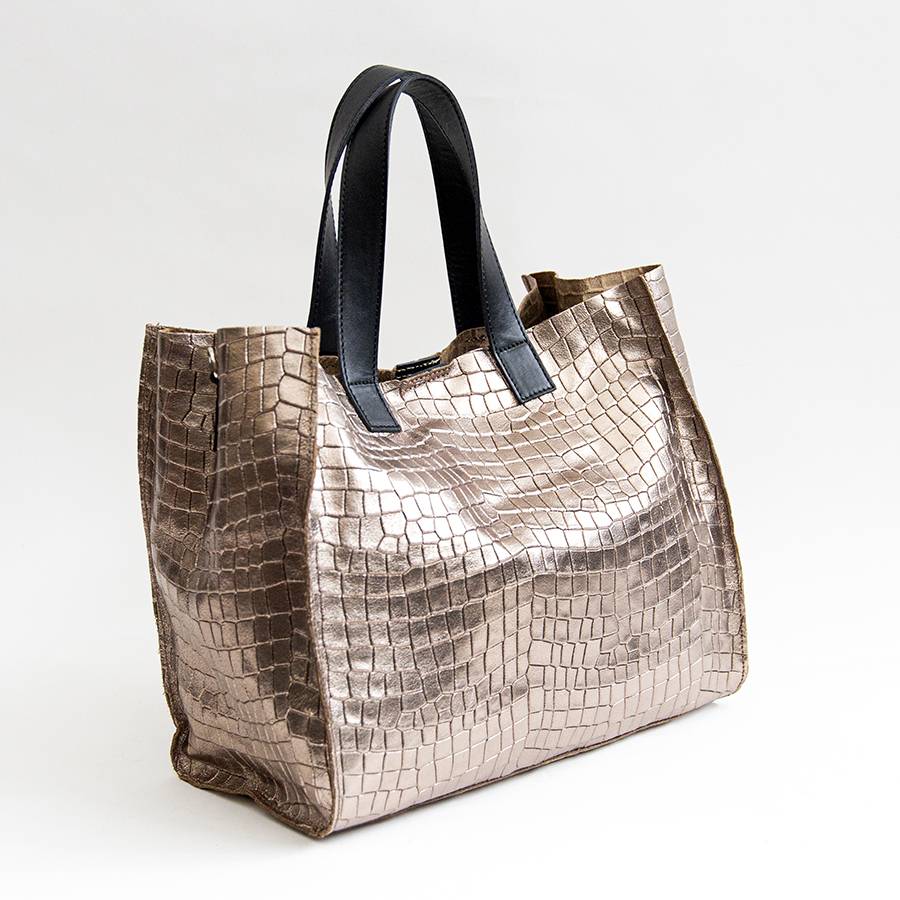 Laura Di Maggio DIAMANTE – shopping in pelle stampa cocco laminata bronzo Qualità Garantita