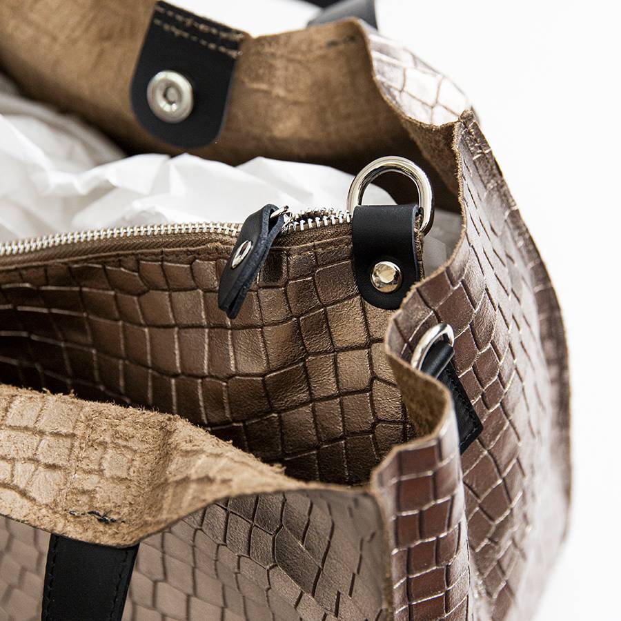 Laura Di Maggio DIAMANTE – shopping in pelle stampa cocco laminata bronzo Qualità Garantita