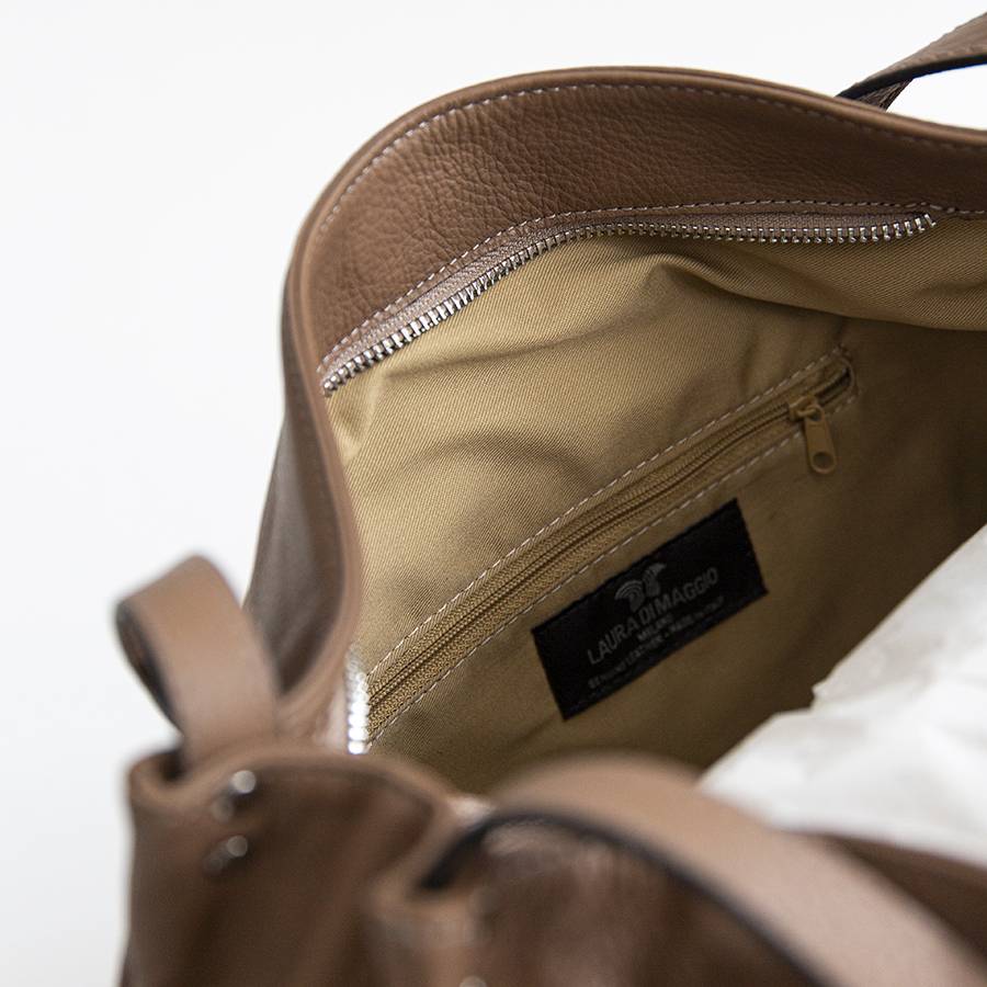 Laura Di Maggio AMBROSIA – shopping in pelle nappa taupe Fino Al -60%