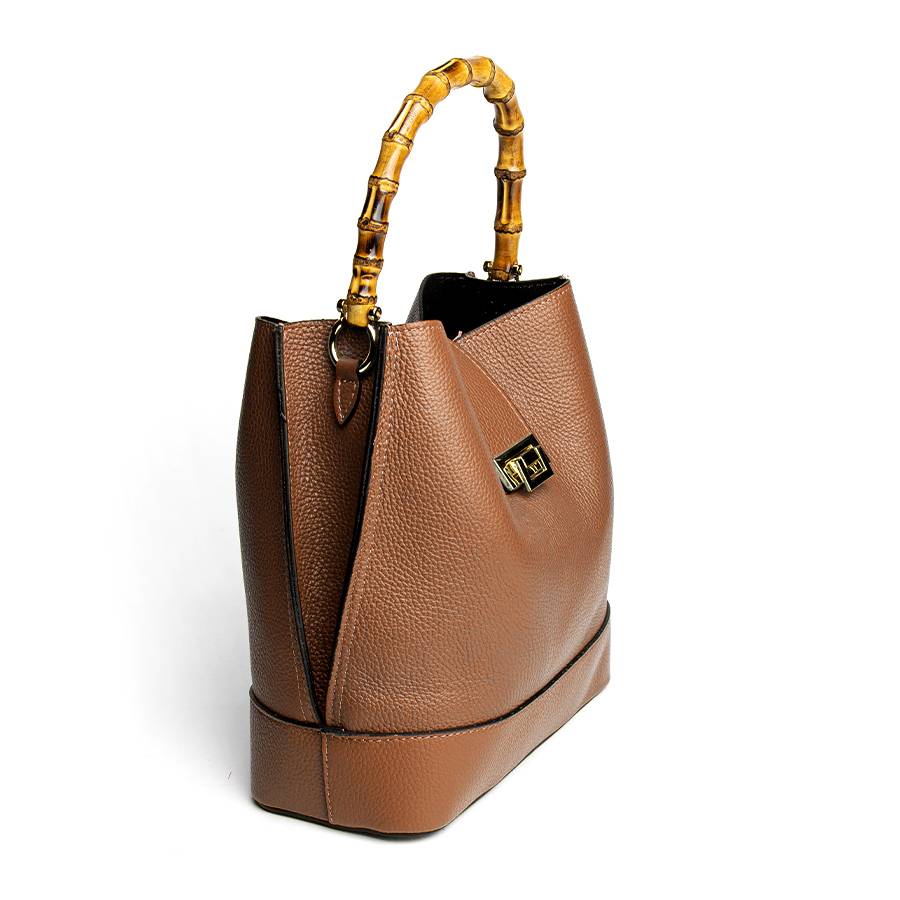 Laura Di Maggio SOHO – secchiello in pelle cuoio con manici in bamboo Shopping Online