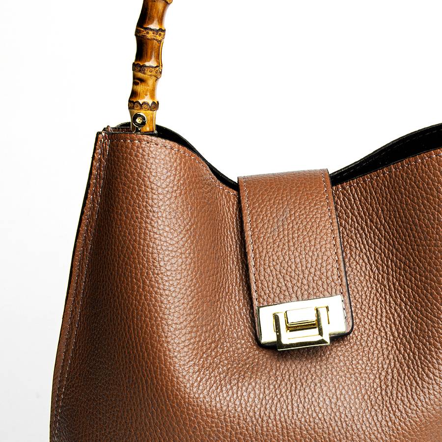 Laura Di Maggio SOHO – secchiello in pelle cuoio con manici in bamboo Shopping Online