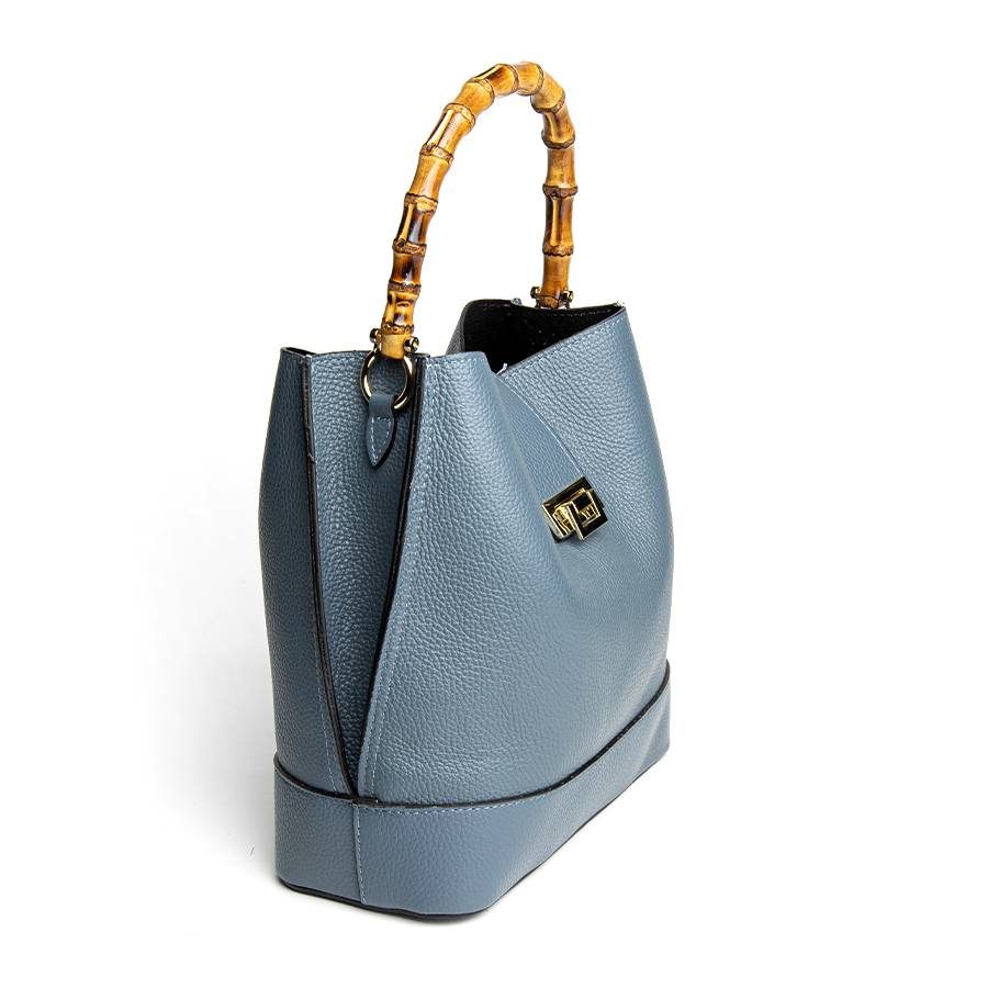 Laura Di Maggio SOHO – secchiello in pelle avio con manici in bamboo Affare Del Giorno