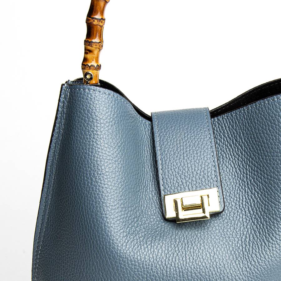 Laura Di Maggio SOHO – secchiello in pelle avio con manici in bamboo Affare Del Giorno
