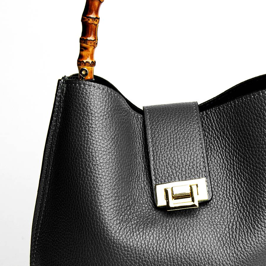 Laura Di Maggio SOHO – secchiello in pelle nero con manici in bamboo Prezzo Ridotto
