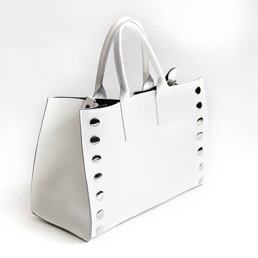 Laura Di Maggio SAM BIG – Shopping con borchie in pelle bianca Offerte