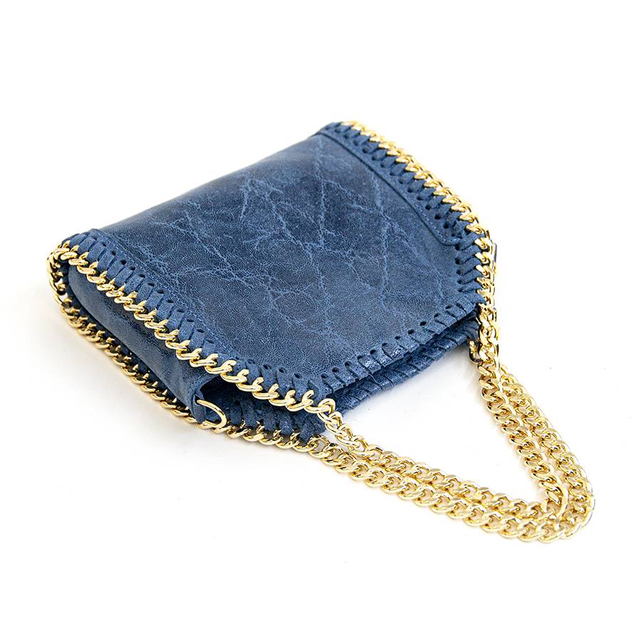Laura Di Maggio LUMI – Borsa con catene in pelle vintage blu Enormi sconti