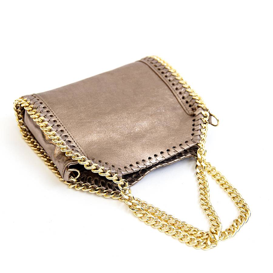 Laura Di Maggio LUMI – Borsa con catene in pelle laminata bronzo 50% di sconto con spedizione gratuita