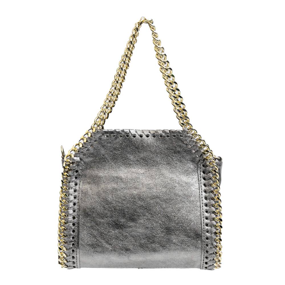 Laura Di Maggio LUMI – Borsa con catene in pelle laminata argento Limitato a 3 giorni