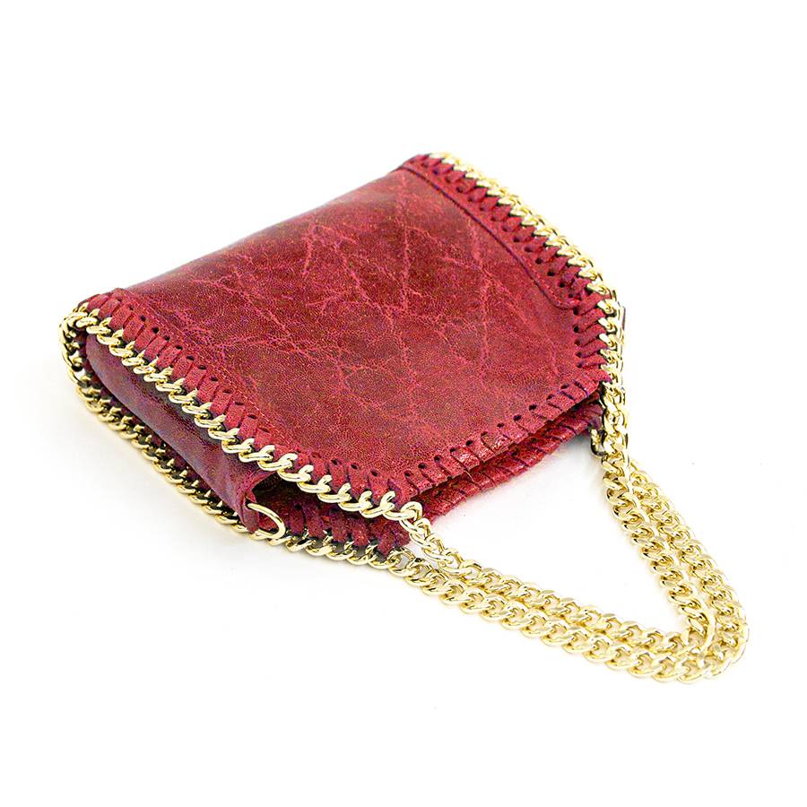 Laura Di Maggio LUMI – Borsa con catene in pelle vintage rossa Esporta salva
