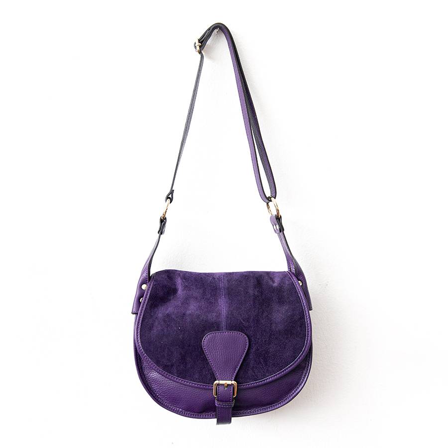 Laura Di Maggio SADDLE – postina in pelle e camoscio viola 2025