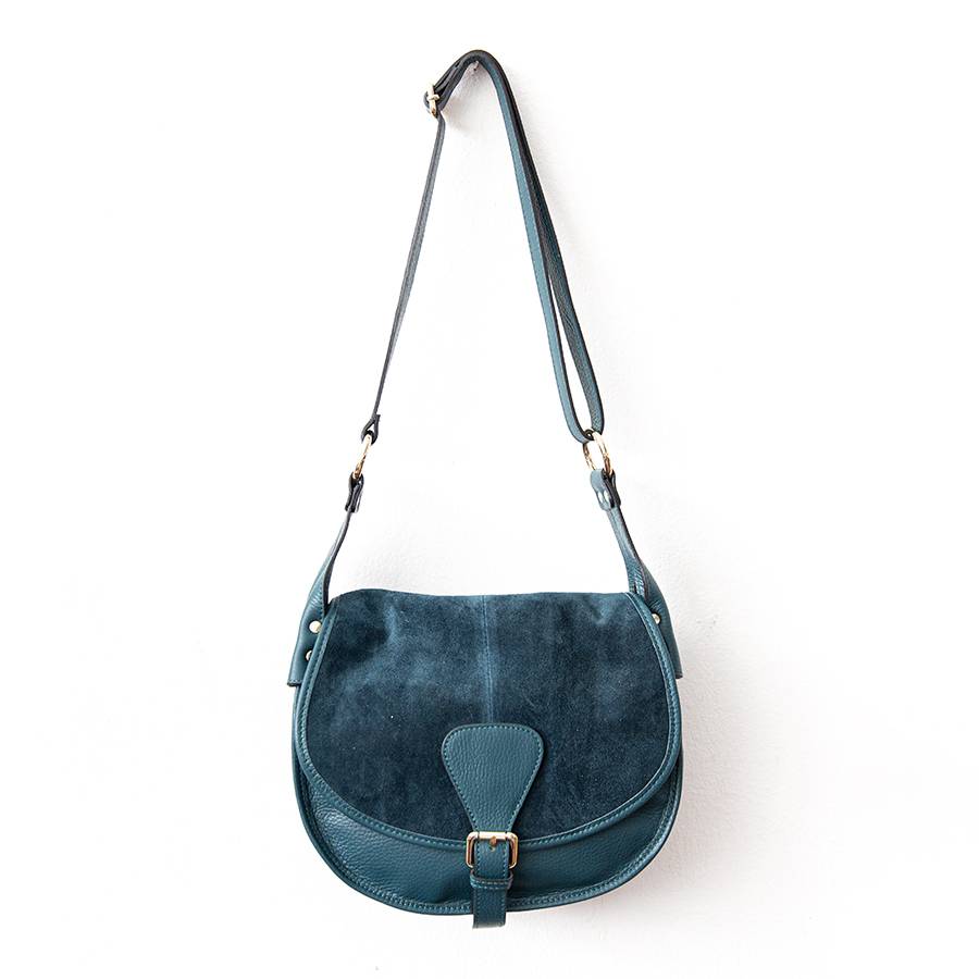 Laura Di Maggio SADDLE – postina in pelle e camoscio petrolio Italy