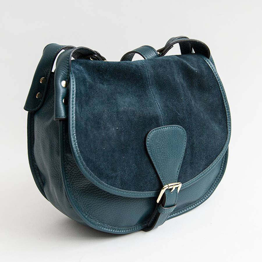 Laura Di Maggio SADDLE – postina in pelle e camoscio petrolio Italy