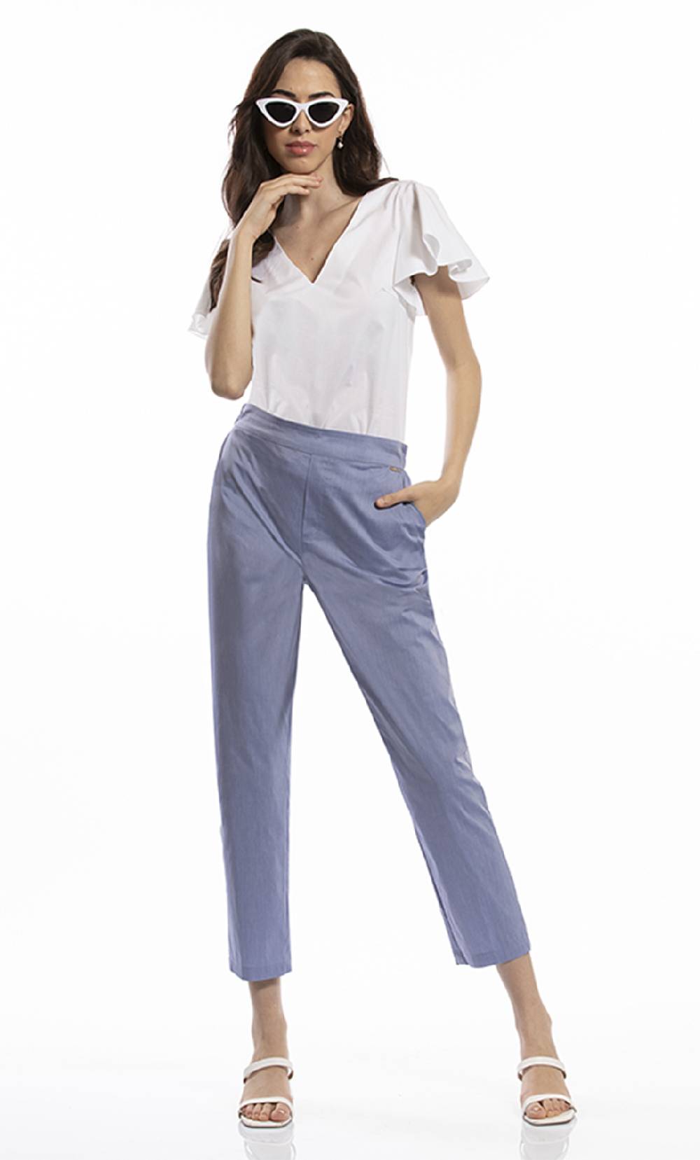 Koralline PANTALONE IN POPELINE CON ELASTICO Nuova