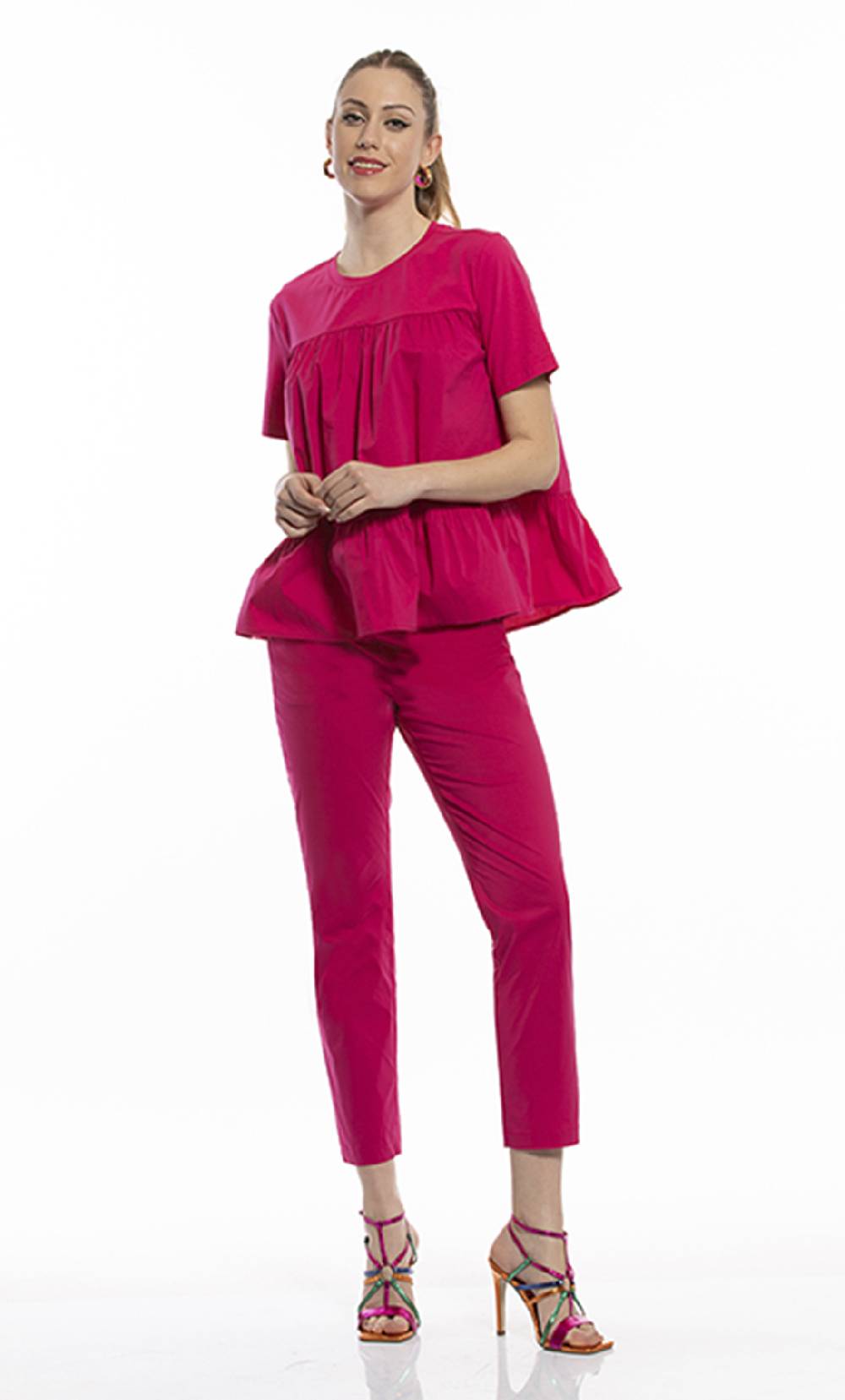 Koralline PANTALONE IN POPELINE CON ELASTICO Nuova