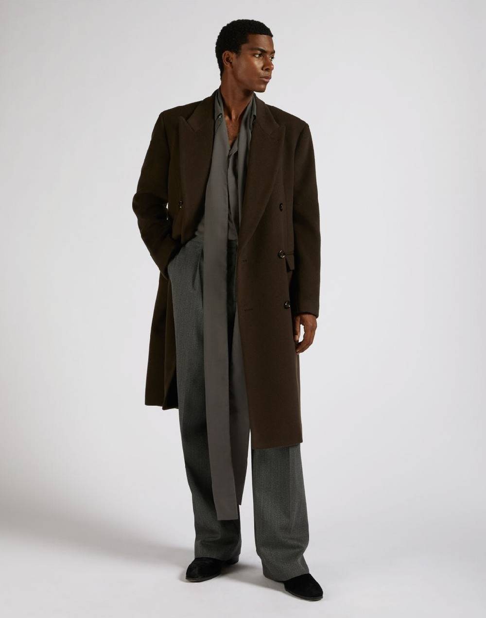﻿Lardini Cappotto doppiopetto marrone in lana a 6 bottoni Economico