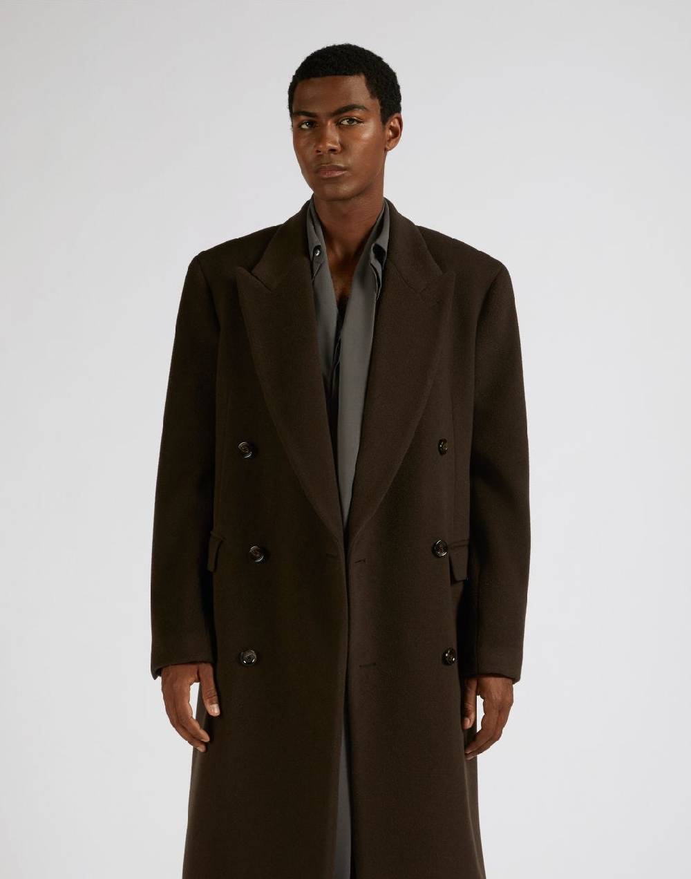 ﻿Lardini Cappotto doppiopetto marrone in lana a 6 bottoni Economico