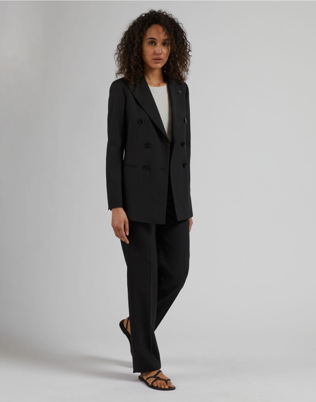 Lardini Blazer doppiopetto nero in tela di lana stretch In Vendita