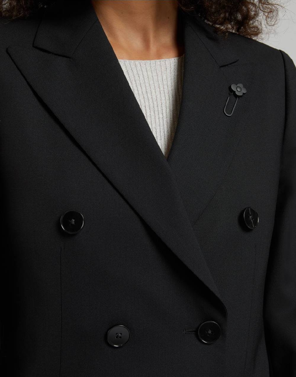 Lardini Blazer doppiopetto nero in tela di lana stretch In Vendita