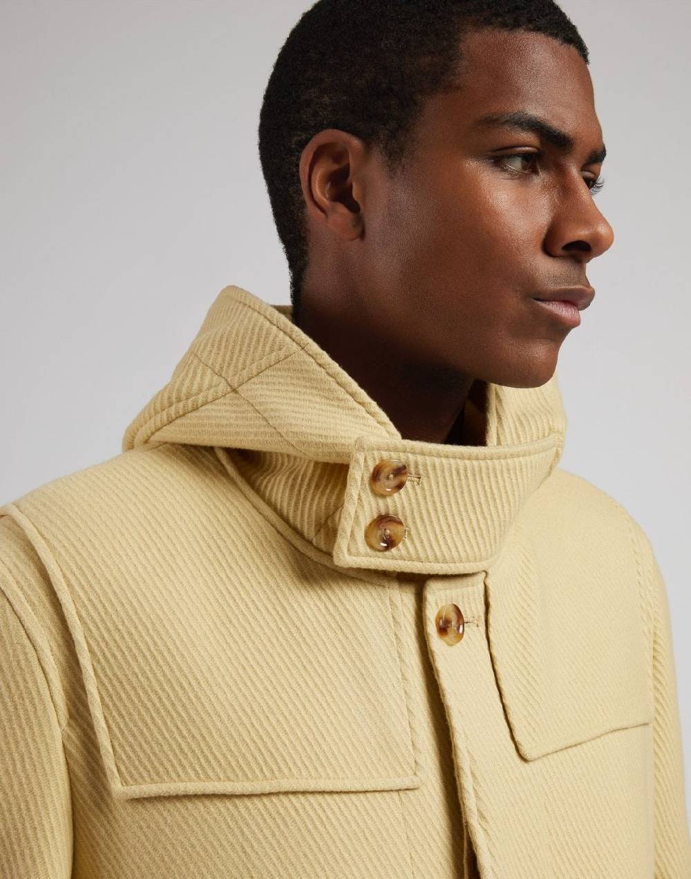 Lardini Montgomery con cappuccio in lana cashmere giallo pastello Vendita Calda