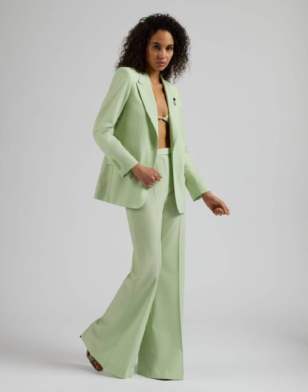 Lardini Pantalone verde a vita alta con fondo a zampa In Saldo
