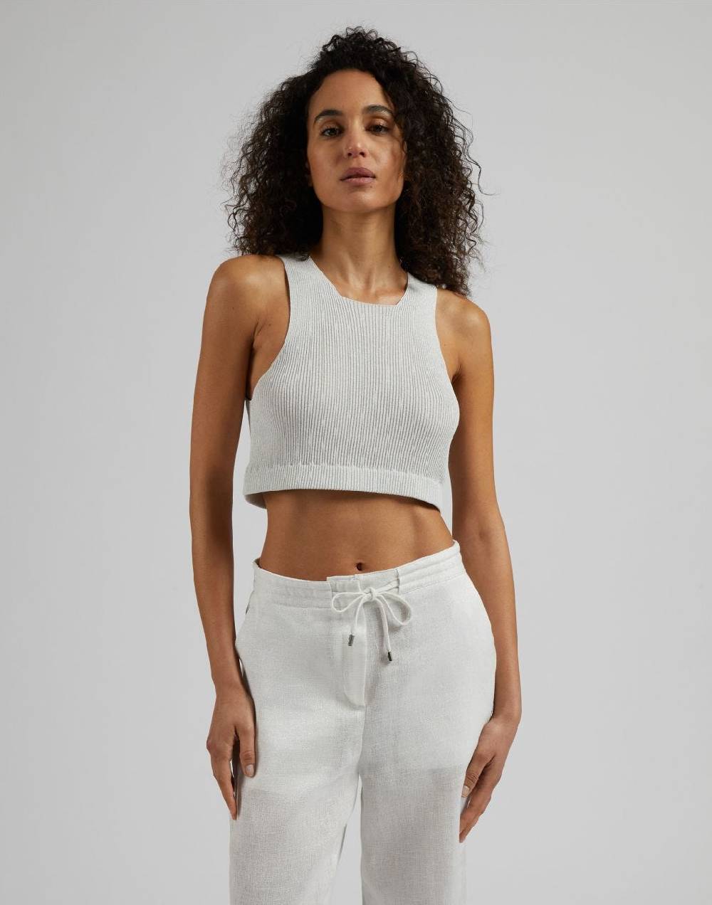 Lardini Top corto in maglia a costina lurex bianco e argento Moda