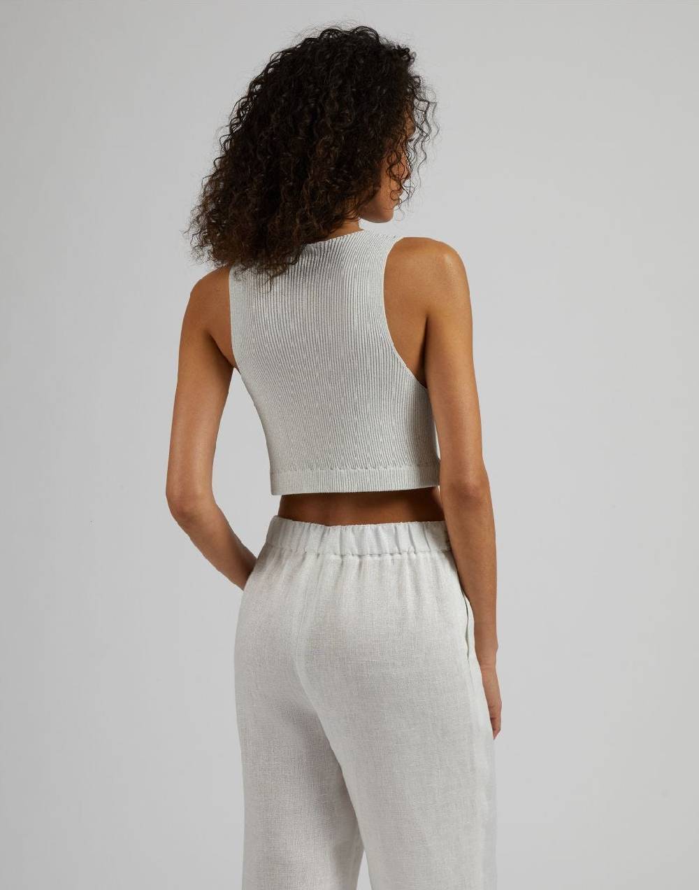 Lardini Top corto in maglia a costina lurex bianco e argento Moda