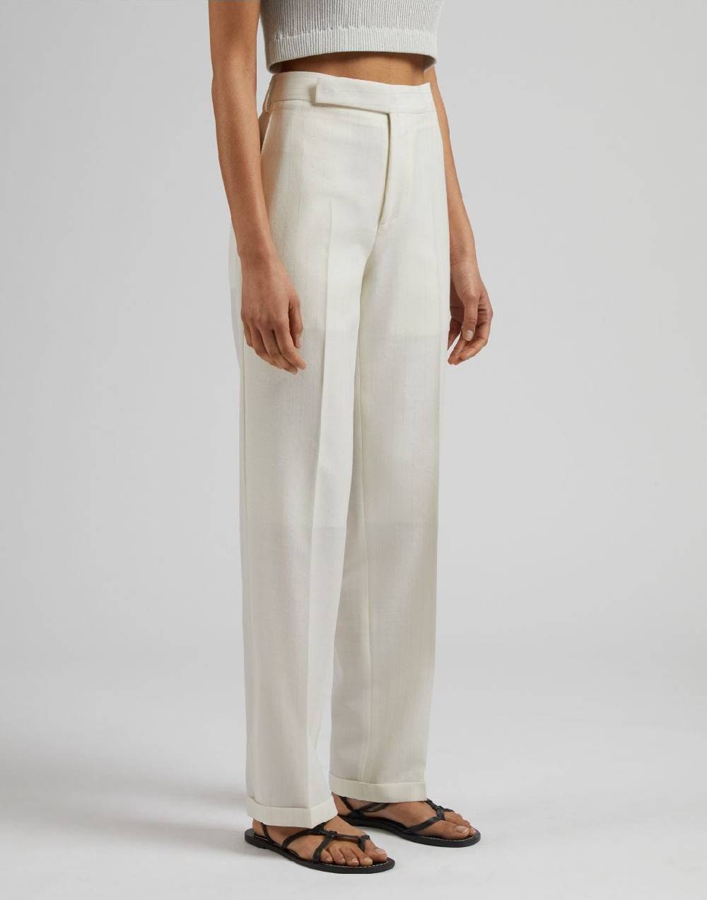 Lardini Pantalone in tela di lana gessata lurex bianco-argento Italy