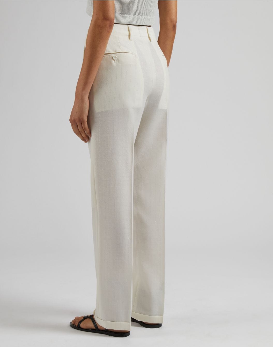 Lardini Pantalone in tela di lana gessata lurex bianco-argento Italy