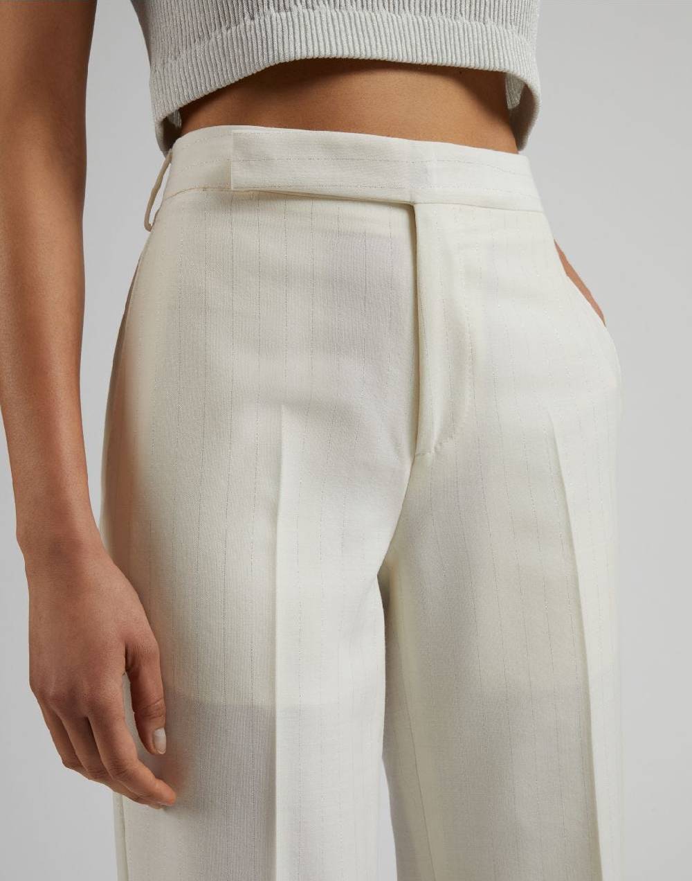 Lardini Pantalone in tela di lana gessata lurex bianco-argento Italy