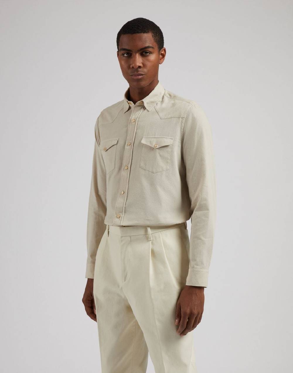 Lardini Camicia ricerca in velluto 3000 righe color panna 2025