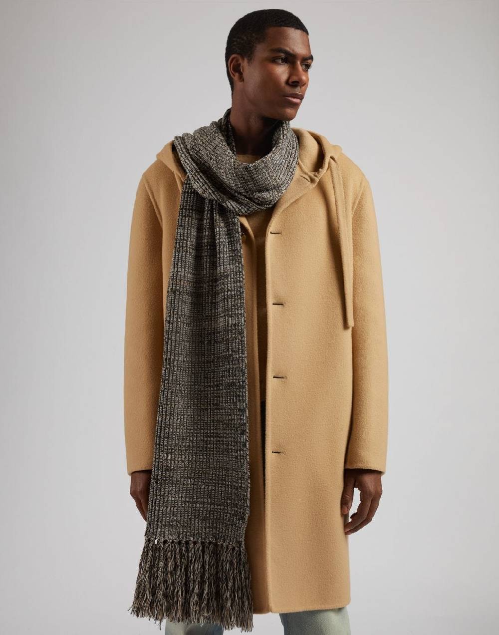 Lardini Sciarpa in lana merino a coste con peneri In Linea