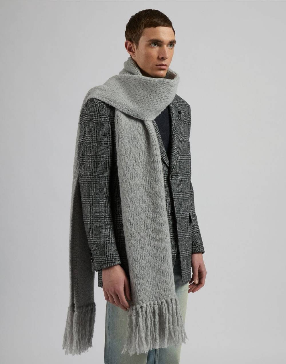 Lardini Sciarpa grigia in maglia di lana e cashmere con peneri Qualità
